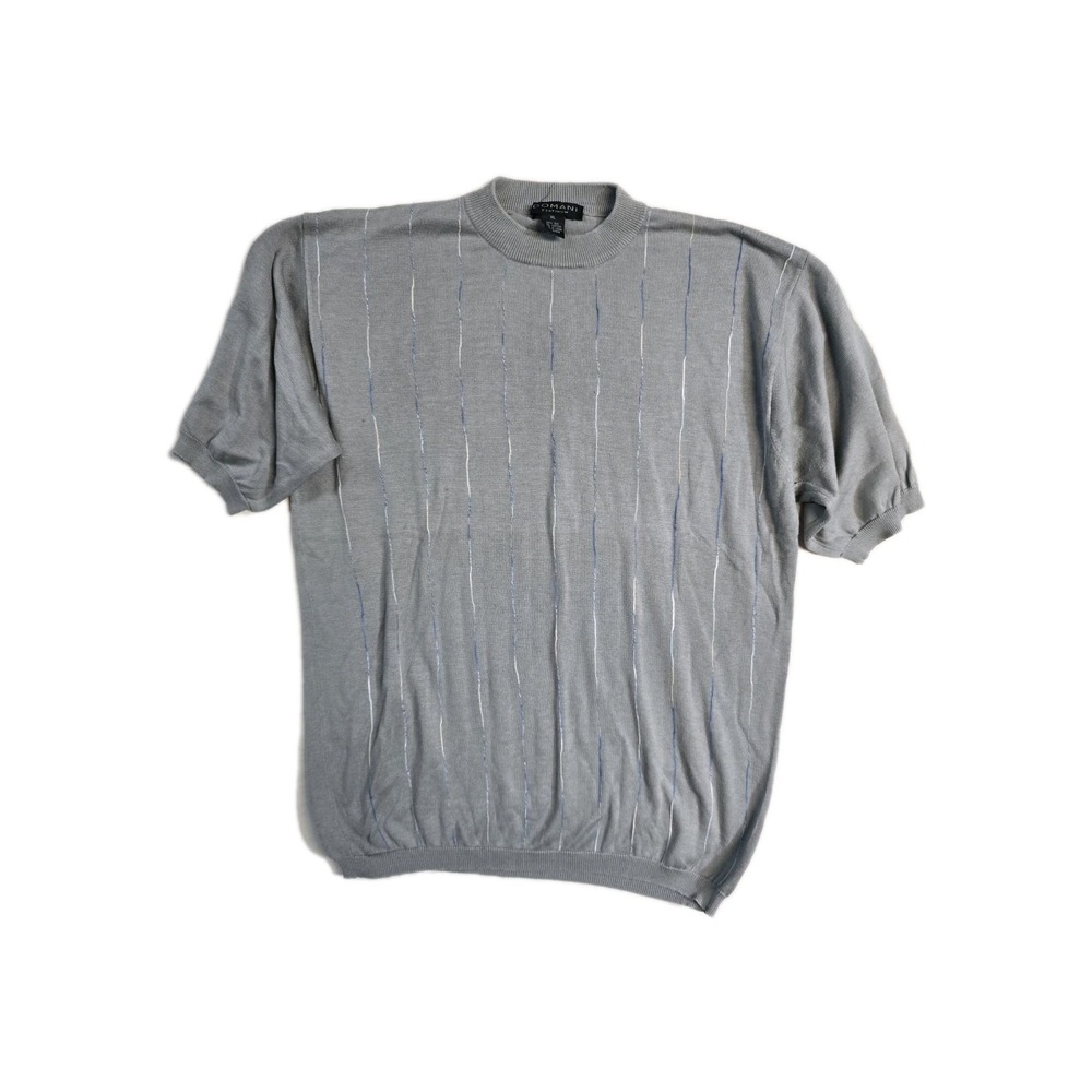 Vintage  Domani Platinum Men's  Knit Shirt Short Sleeve  Gray XL Mock Neck